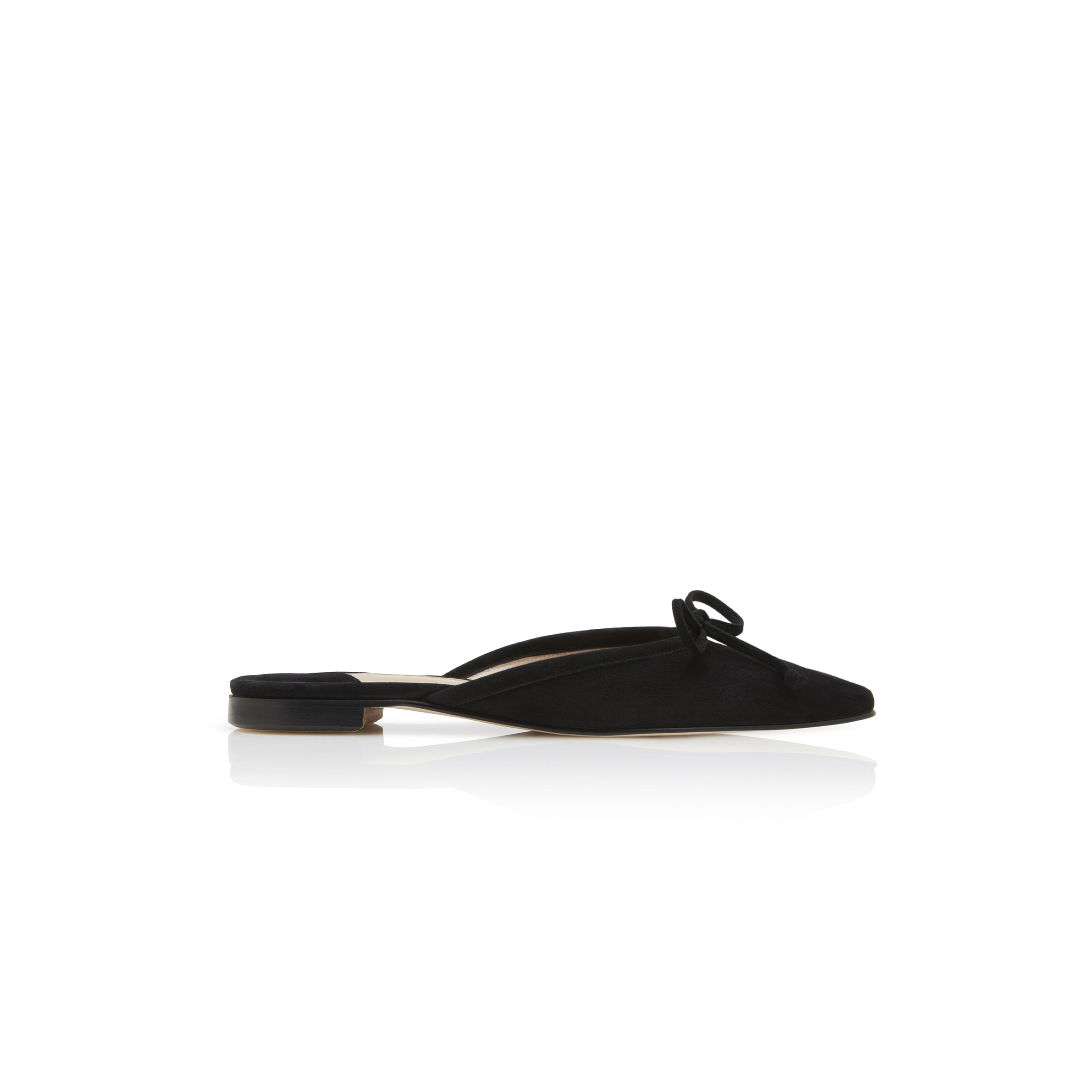 MANOLO BLAHNIK BALLERIMU BLACK SUEDE FLAT MULES 9XX-0657-0013